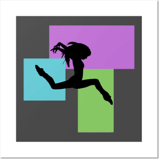 Dancing Silhouette with Coloured Rectangles Posters and Art